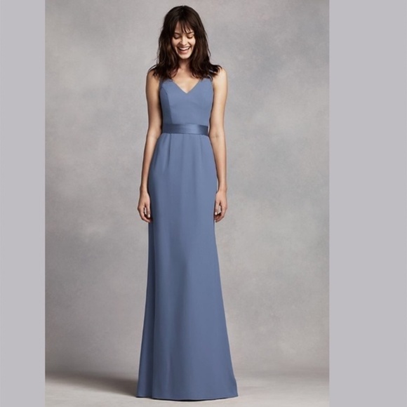 NWT White by Vera Wang Deep V Gown with Banded Waist Bridesmaid Dress size 18 - Picture 1 of 9